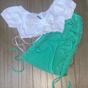 Bundle White Crop Top and Green Skirt Set
